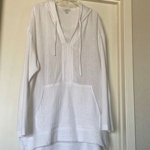 J Jill White Cotton Hoodie - Size Medium